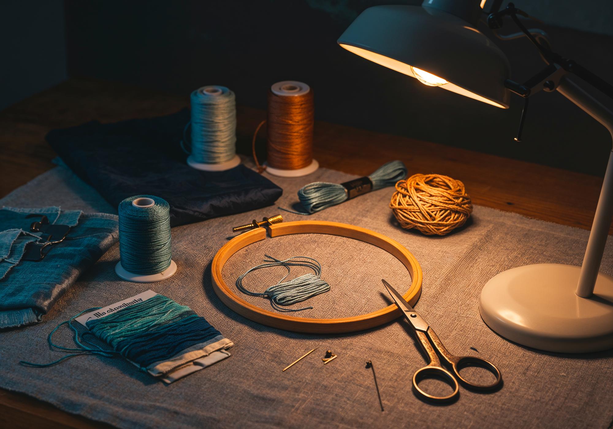 atelier z przyborami do haftu, igły i nici